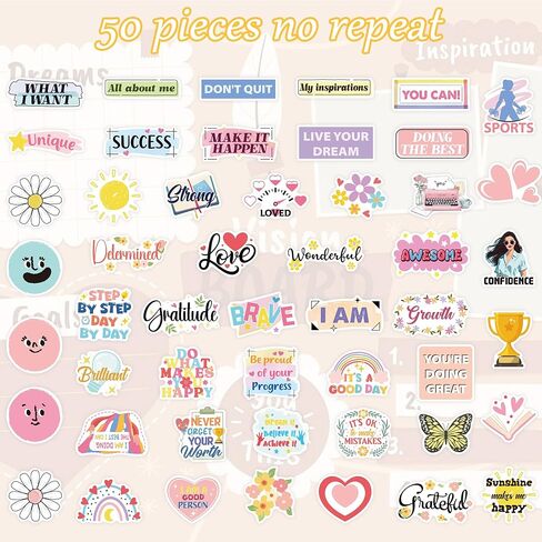 50 PCS ملصقات لوحة الرؤية الملهمة ، اقتباسات تحفيزية لطيفة التأكيدات إيجابية التصميم in Kuwait