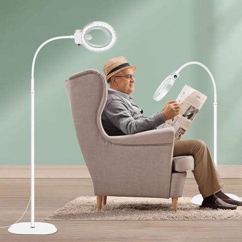 10X 30X Floor Magnifying Glass with Light and Stand,36 LED Flexible Gooseneck Floor Magnifying Lamp, Adjustable Brightness Large Lighted Magnifiers for Reading,Sewing,Crafts,Painting,DIY,Close Work in Saudi Arabia