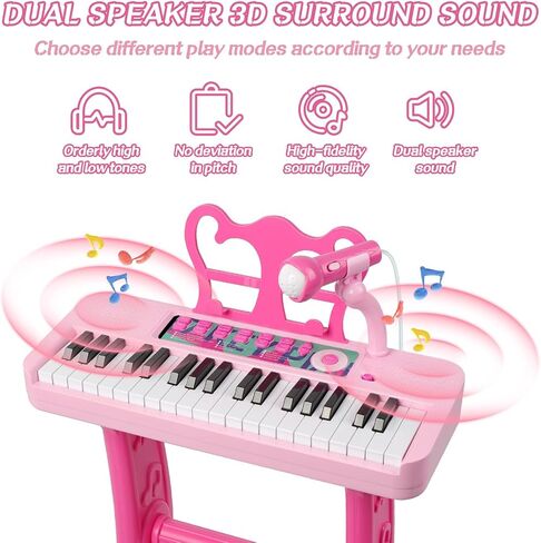 Kids Piano, 37 Keys Toddler Piano Keyboard Toy Electronic Musical Instrument Educational Toy with Microphone, 2 Speakers, Record Playback, Christmas Birthday Gift for 3+ Years Old in Kuwait