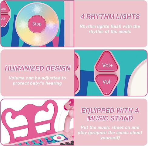 Kids Piano, 37 Keys Toddler Piano Keyboard Toy Electronic Musical Instrument Educational Toy with Microphone, 2 Speakers, Record Playback, Christmas Birthday Gift for 3+ Years Old in Kuwait