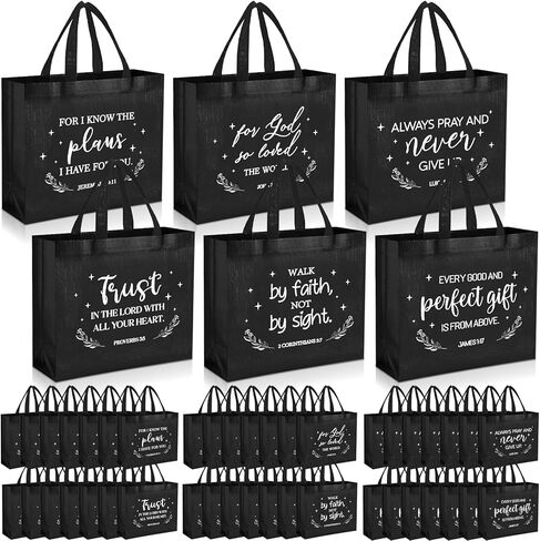 48 PCS 16 "أكياس الهدايا المسيحية بشكل كبير مع التعامل مع أكياس الهدايا الدينية الكبيرة ، آية الكتاب المقدس المعمودية ، ترحب بالكنيسة القابلة لإعادة الاستخدام للزوار غير المنسوجين لعائلة مدرسة عيد الفصح المقدسة (متعددة الألوان) in Kuwait