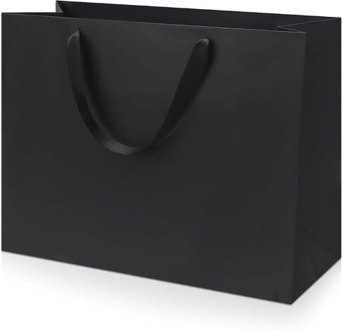 FISHLONO Black Gift Bags With Handles, 16x6x12 Inches Extra Large Gift Bags Bulk, Black Kraft Paper Bags for Wedding Shopping Party Birthday Business Baby Shower (3) in Saudi Arabia