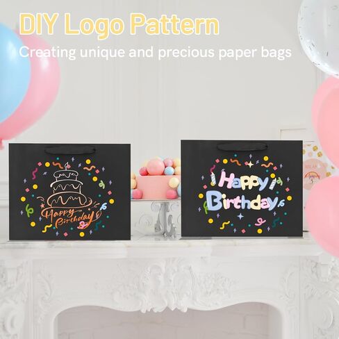 FISHLONO Black Gift Bags With Handles, 16x6x12 Inches Extra Large Gift Bags Bulk, Black Kraft Paper Bags for Wedding Shopping Party Birthday Business Baby Shower (3) in Saudi Arabia