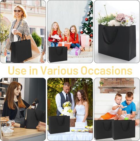 FISHLONO Black Gift Bags With Handles, 16x6x12 Inches Extra Large Gift Bags Bulk, Black Kraft Paper Bags for Wedding Shopping Party Birthday Business Baby Shower (3) in Saudi Arabia