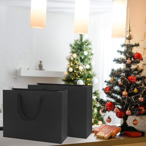 FISHLONO Black Gift Bags With Handles, 16x6x12 Inches Extra Large Gift Bags Bulk, Black Kraft Paper Bags for Wedding Shopping Party Birthday Business Baby Shower (3) in Saudi Arabia