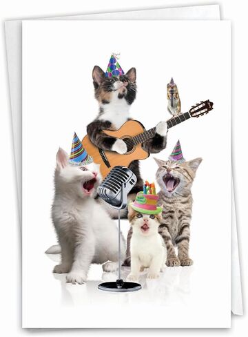 NobleWorks - Kittens Birthday Greeting Card with 5 x 7 Inch Envelope (1 Card), Fun Animal Bday Celebration - Animal Bands - Cats C9508GBDG in Saudi Arabia