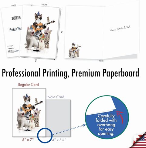 NobleWorks - Kittens Birthday Greeting Card with 5 x 7 Inch Envelope (1 Card), Fun Animal Bday Celebration - Animal Bands - Cats C9508GBDG in Saudi Arabia