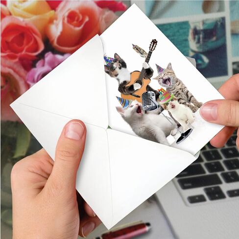 NobleWorks - Kittens Birthday Greeting Card with 5 x 7 Inch Envelope (1 Card), Fun Animal Bday Celebration - Animal Bands - Cats C9508GBDG in Saudi Arabia