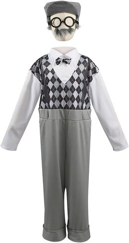 IBTOM CASTLE Old Man Costume for Kids Boys 100 Days of School Costume Jumpsuit+Hat+Glasses+Fake beard Grandpa Cosplay Outfit in Saudi Arabia