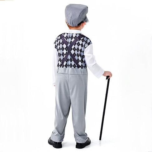IBTOM CASTLE Old Man Costume for Kids Boys 100 Days of School Costume Jumpsuit+Hat+Glasses+Fake beard Grandpa Cosplay Outfit in Saudi Arabia
