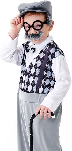 IBTOM CASTLE Old Man Costume for Kids Boys 100 Days of School Costume Jumpsuit+Hat+Glasses+Fake beard Grandpa Cosplay Outfit in Saudi Arabia