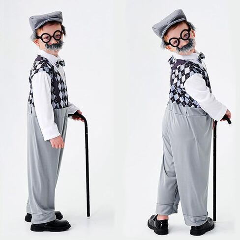 IBTOM CASTLE Old Man Costume for Kids Boys 100 Days of School Costume Jumpsuit+Hat+Glasses+Fake beard Grandpa Cosplay Outfit in Saudi Arabia