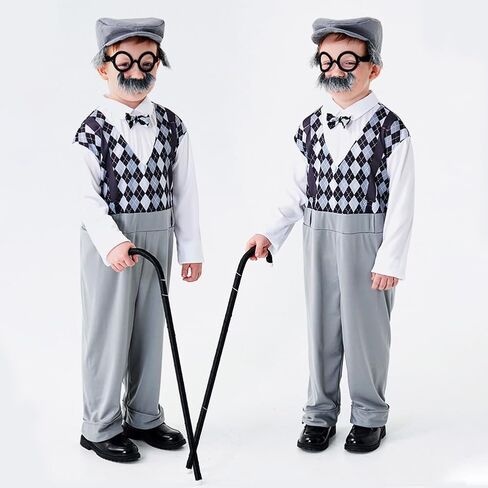 IBTOM CASTLE Old Man Costume for Kids Boys 100 Days of School Costume Jumpsuit+Hat+Glasses+Fake beard Grandpa Cosplay Outfit in Saudi Arabia