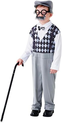 IBTOM CASTLE Old Man Costume for Kids Boys 100 Days of School Costume Jumpsuit+Hat+Glasses+Fake beard Grandpa Cosplay Outfit in Saudi Arabia