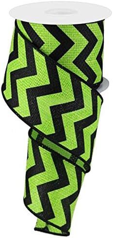 Chevron Cross Royal Burlap Wired Edge Ribbon - 2.5" x 10 Yards (Lime Green, Black) in Kuwait