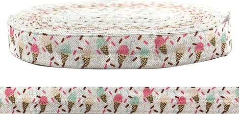 Ice Cream Prints 5/8" Elastic 10 Yards Spool, Fold Over Elastic for Face Masks, Headbands or Hair Ties (Ice Cream Cones) in Kuwait