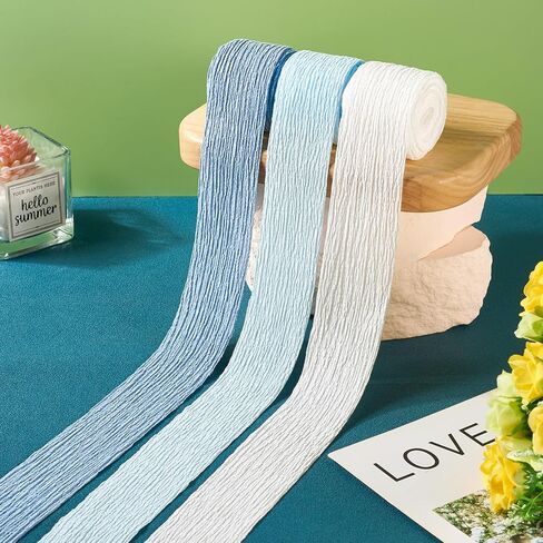 FASHEWELRY 9 Yards Polycotton Pleated Ribbon Sky Blue Wrinkled Ruffled Fabric Ribbon Crinkle Ribbon for DIY Hair Accessories Home Party Wedding Decoration Crafts in Saudi Arabia