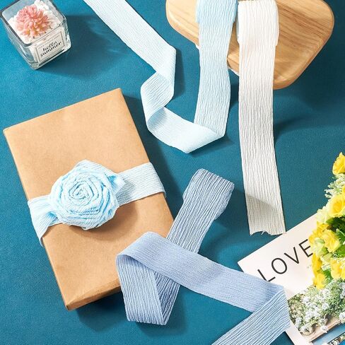 FASHEWELRY 9 Yards Polycotton Pleated Ribbon Sky Blue Wrinkled Ruffled Fabric Ribbon Crinkle Ribbon for DIY Hair Accessories Home Party Wedding Decoration Crafts in Saudi Arabia