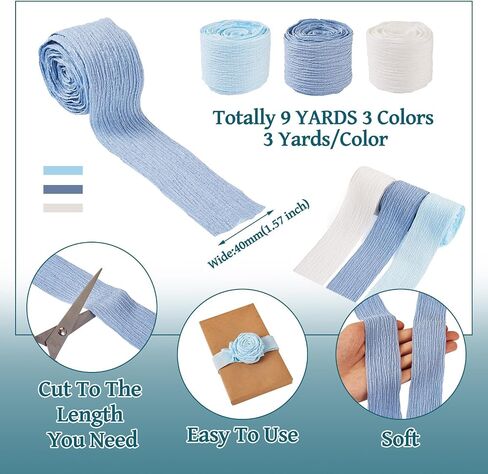 FASHEWELRY 9 Yards Polycotton Pleated Ribbon Sky Blue Wrinkled Ruffled Fabric Ribbon Crinkle Ribbon for DIY Hair Accessories Home Party Wedding Decoration Crafts in Saudi Arabia