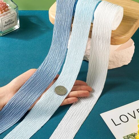 FASHEWELRY 9 Yards Polycotton Pleated Ribbon Sky Blue Wrinkled Ruffled Fabric Ribbon Crinkle Ribbon for DIY Hair Accessories Home Party Wedding Decoration Crafts in Saudi Arabia