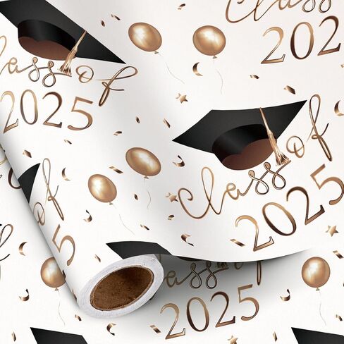 RUSPEPA Graduation Wrapping Paper Roll, Mini Roll, Black Gold Class of 2025 with Champagne Caps Gift Paper, YOU DID IT! Paper for Ceremony Party, Grade Class Graduation Celebrations, 17 In X 16.4 Ft in Saudi Arabia