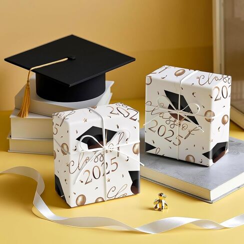 RUSPEPA Graduation Wrapping Paper Roll, Mini Roll, Black Gold Class of 2025 with Champagne Caps Gift Paper, YOU DID IT! Paper for Ceremony Party, Grade Class Graduation Celebrations, 17 In X 16.4 Ft in Saudi Arabia