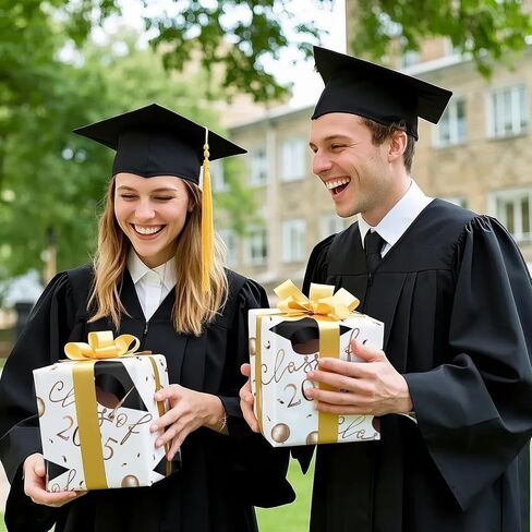 RUSPEPA Graduation Wrapping Paper Roll, Mini Roll, Black Gold Class of 2025 with Champagne Caps Gift Paper, YOU DID IT! Paper for Ceremony Party, Grade Class Graduation Celebrations, 17 In X 16.4 Ft in Saudi Arabia
