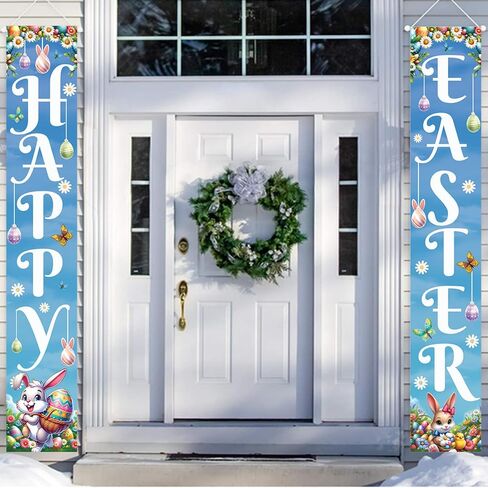 Easter Banners for Outside, Easter Porch Banner, Happy Easter Porch Sign Banner, Easter Door Hanger Porch Banner, Easter Porch Sign, Easter Bunny Egg Porch Banner for Spring Theme Easter Bunny Door in Saudi Arabia