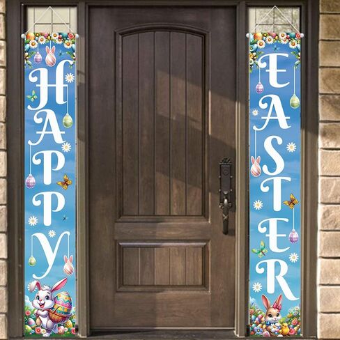 Easter Banners for Outside, Easter Porch Banner, Happy Easter Porch Sign Banner, Easter Door Hanger Porch Banner, Easter Porch Sign, Easter Bunny Egg Porch Banner for Spring Theme Easter Bunny Door in Saudi Arabia