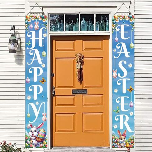 Easter Banners for Outside, Easter Porch Banner, Happy Easter Porch Sign Banner, Easter Door Hanger Porch Banner, Easter Porch Sign, Easter Bunny Egg Porch Banner for Spring Theme Easter Bunny Door in Saudi Arabia