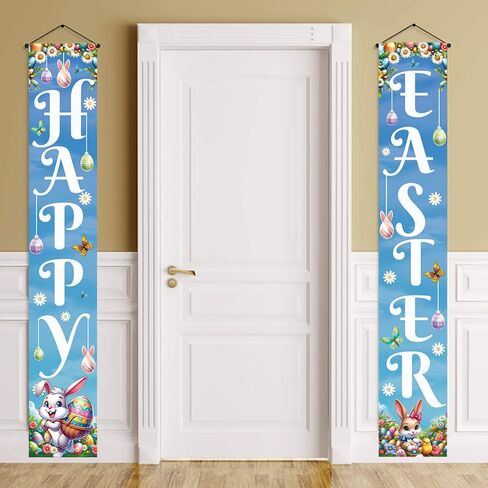 Easter Banners for Outside, Easter Porch Banner, Happy Easter Porch Sign Banner, Easter Door Hanger Porch Banner, Easter Porch Sign, Easter Bunny Egg Porch Banner for Spring Theme Easter Bunny Door in Saudi Arabia