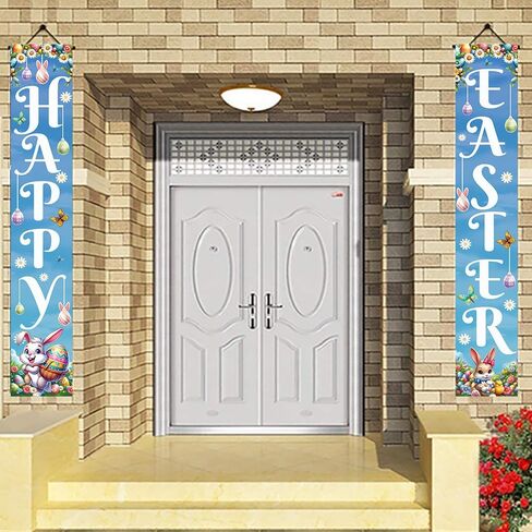 Easter Banners for Outside, Easter Porch Banner, Happy Easter Porch Sign Banner, Easter Door Hanger Porch Banner, Easter Porch Sign, Easter Bunny Egg Porch Banner for Spring Theme Easter Bunny Door in Saudi Arabia