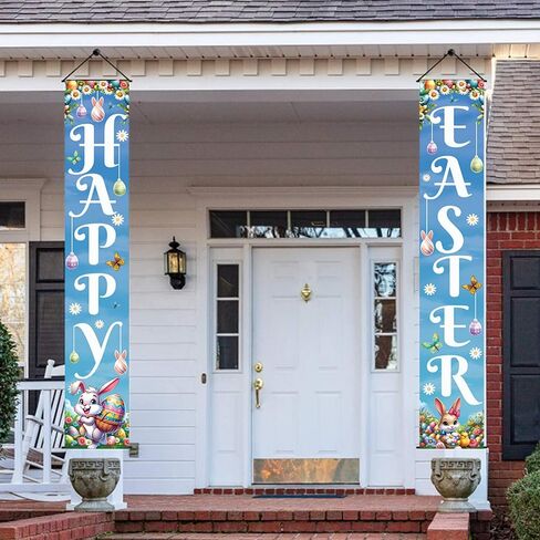 Easter Banners for Outside, Easter Porch Banner, Happy Easter Porch Sign Banner, Easter Door Hanger Porch Banner, Easter Porch Sign, Easter Bunny Egg Porch Banner for Spring Theme Easter Bunny Door in Saudi Arabia