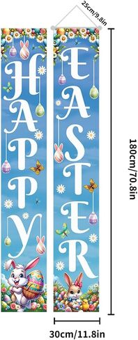 Easter Banners for Outside, Easter Porch Banner, Happy Easter Porch Sign Banner, Easter Door Hanger Porch Banner, Easter Porch Sign, Easter Bunny Egg Porch Banner for Spring Theme Easter Bunny Door in Saudi Arabia