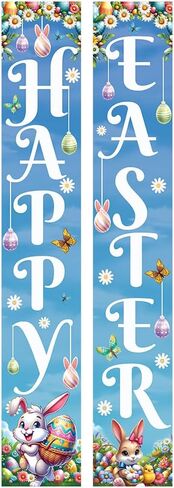 Easter Banners for Outside, Easter Porch Banner, Happy Easter Porch Sign Banner, Easter Door Hanger Porch Banner, Easter Porch Sign, Easter Bunny Egg Porch Banner for Spring Theme Easter Bunny Door in Saudi Arabia