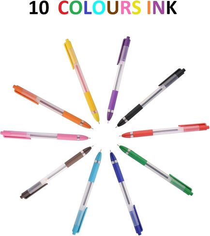 RADIUS Trixo Retractable Assorted 10 Multi Colours Ink Ballpoint Pens - 50 Pack, 1.0mm Medium Fine Point, Comfort Rubber Grip, Smooth Writing, Journaling, Home, School & Office Supplies in Kuwait
