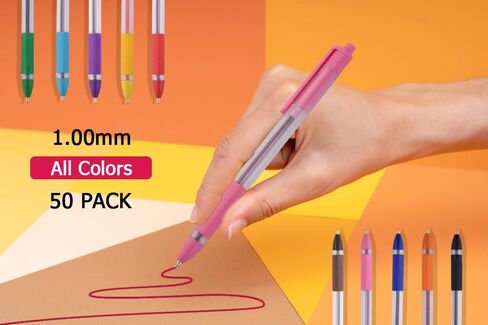 RADIUS Trixo Retractable Assorted 10 Multi Colours Ink Ballpoint Pens - 50 Pack, 1.0mm Medium Fine Point, Comfort Rubber Grip, Smooth Writing, Journaling, Home, School & Office Supplies in Kuwait