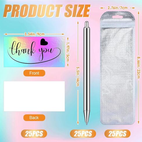 Qilery 25 Set Stainless Steel Resin Blank Epoxy Pens for UV Dtf Wraps Sublimation Pen Gifts Resealable Pouch Bag and Holographic Thank You Cards Set for DIY Glitter Craft in Saudi Arabia