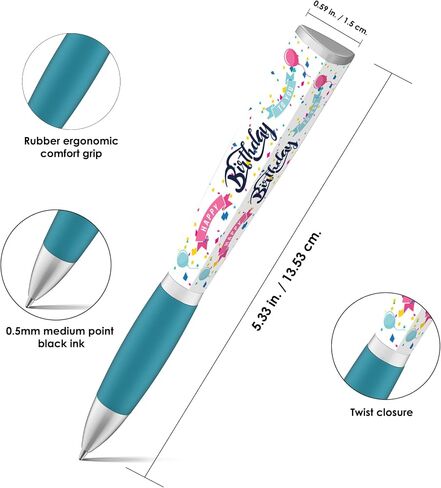 Happy Birthday Pen (1 Pen, 3-Sided) Birthday Gifts for Women, Birthday Gifts for Men, Cute Pens Ballpoint Pens, Best Friend Birthday Gifts For Her, Birthday Girl, Gift for Women, Tween Gifts Cool Pens in Saudi Arabia