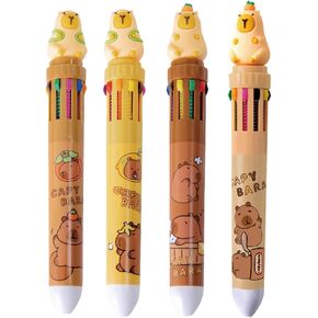 4 Pcs Multicolor Ballpoint Pen 10-in-1 Retractable Pen Cute Capybara Pen Cartoon Animal Gel Ink Pen for Office School Supplies (Capybara)