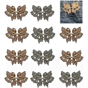 6 Pairs Butterfly Jeans Buttons for Loose Jeans Metal Hollow Butterfly Styling Button Pins No Sewing Detachable Waist Body Fit Tighten Buckles for Women and Girls Fasteners