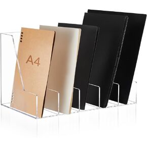 Suzile Clear Acrylic Magazine File Holder with Vertical Compartments Desk Organizer Book Rack for Desk Sorter Paper Folder Office Accessories(Clear,14.2 x 7.2 x 6.5 Inch)