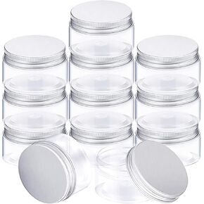 SATINIOR 12 Pack Clear Plastic Storage Favor Jars Wide-Mouth Plastic Containers with Lids for Beauty Products (4 Ounce)