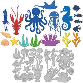 GLOBLELAND Sea Creatures Cutting Dies for DIY Scrapbooking Metal Summer Ocean Theme Cut Dies Ocean Animals Octopus Seahorse Die Cuts for Card Making Embossing Photo Album Craft Decor