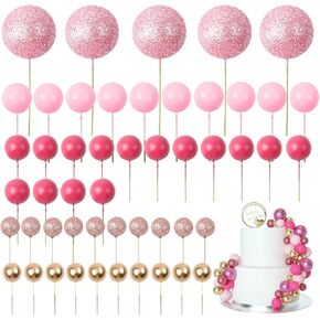50 Pcs Ball Cake Topper Sticks Mini Balloons Cupcake Topper Birthday Cake Topper Foam Balls Cake Picks Cake Toppers Balls Cake Decorations for Wedding Anniversary Birthday Cake Decorating Supplies
