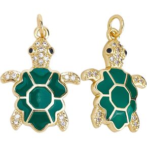 Beebeecraft 1 Box 5Pcs Tortoise Charms 18K Gold Plated Cubic Zirconia Green/Blue Enamel Sea Animal Turtle Charms with Closed Jumping Ring for Jewellery Making DIY Bracelet Necklace