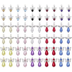 CHGCRAFT 60PCS Angel Wing Charms Colorful Angel Pendant Beads Glass Beads Pendants Angel Wing Charms Pendant Decorations DIY Jewelry Making Necklace Bracelet Earring Keychain Findings Crafts