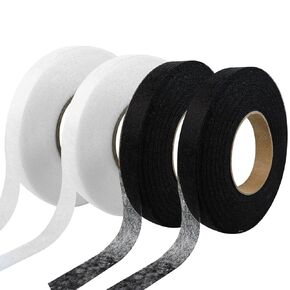280 Yards Iron on Hemming Tape - Double Sided Tape for Clothes, Fabric Tape for Clothes, No Sew Hemming Tape for Pants, Dresses, Curtains - 4 Rolls (2 Black, 2 White) 1.5cm X 70 Yards Each