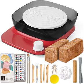 Patented Mini Pottery Wheel for Beginners | 6in Turntable, 0-440 RPM Speed Adjustable with Rechargeable Battery, 1.8 Lb Air Dry Clay, Pottery Tools and Art Supplies, Craft Kits for Teenager and Adult