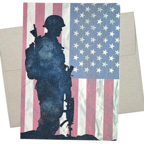 Military Card with Envelope (5X7 Inch and Blank for All Occasions) soldier and American flag for bootcamp, military retirement card, or thank you for your service - 1126